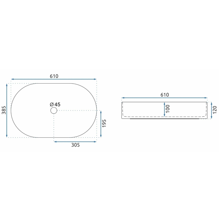 REA-U1055 - Lavatório de bancada NADIA 38,5x61 cm cerâmica/branco brilhante