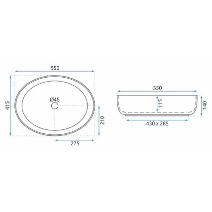 REA-U1223 - Lavatório para bancada QUEEN 41,5x55 cm cerâmica/branco brilhante