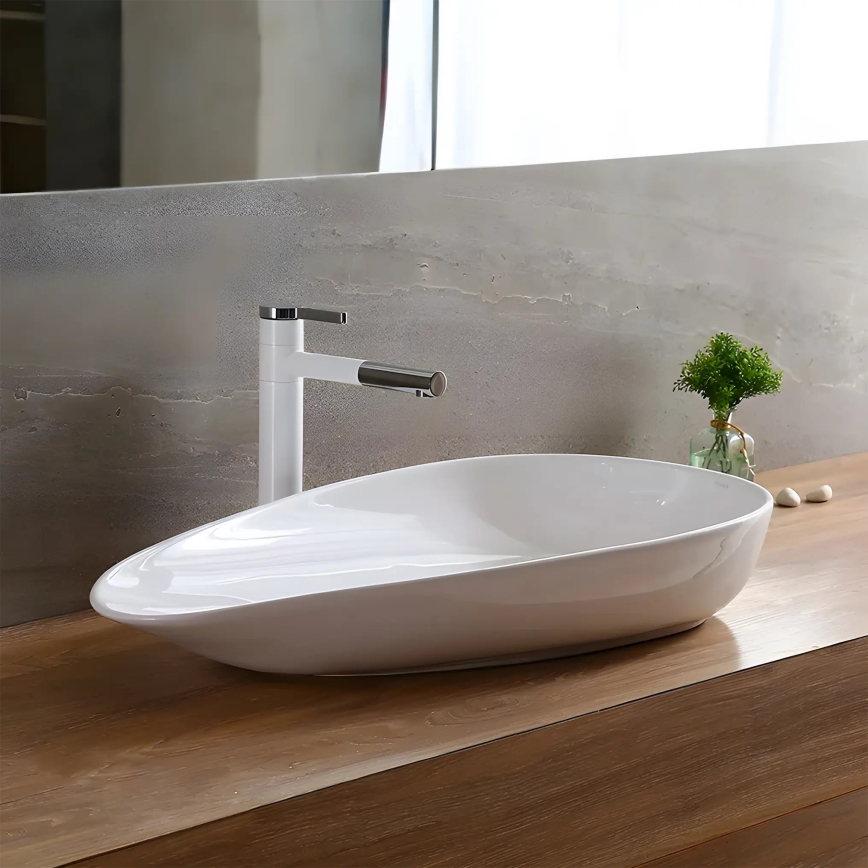 REA-U1500 - Lavatório de bancada GRETA 42,5x77 cm cerâmica/branco brilhante