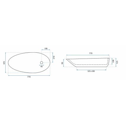 REA-U1500 - Lavatório de bancada GRETA 42,5x77 cm cerâmica/branco brilhante