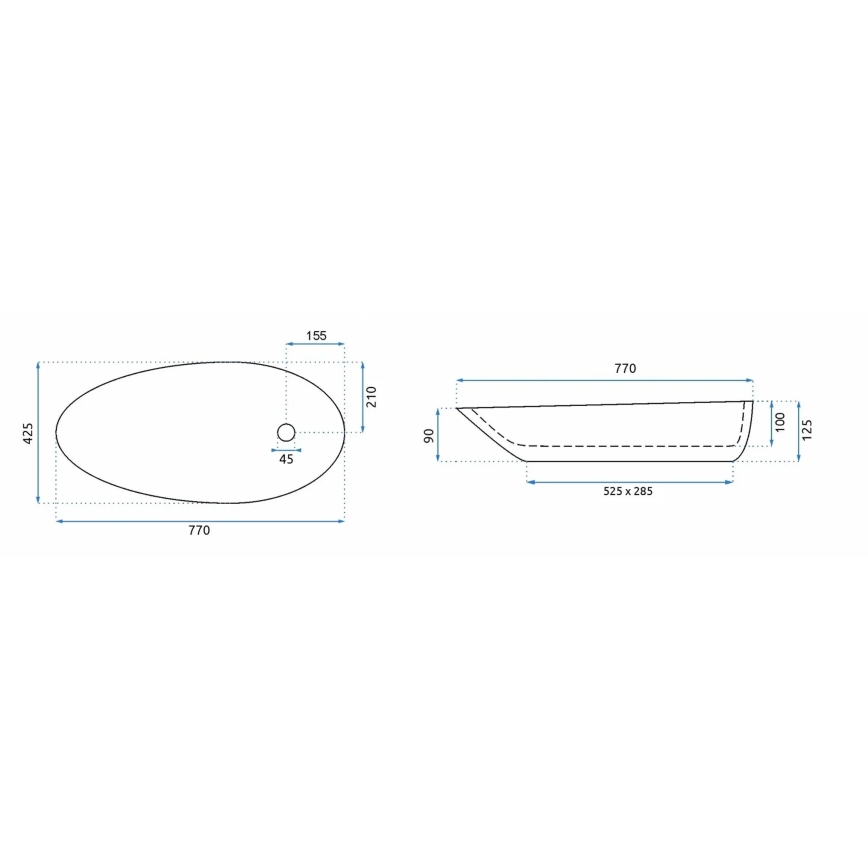 REA-U1500 - Lavatório de bancada GRETA 42,5x77 cm cerâmica/branco brilhante