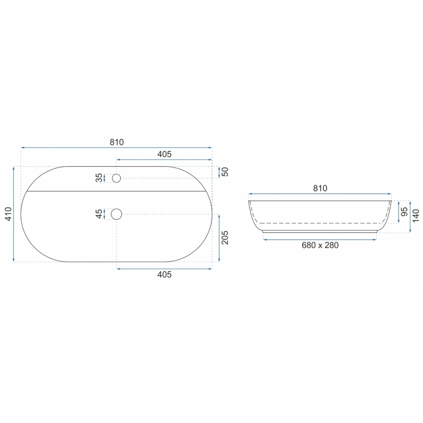 REA-U2541 - Lavatório de bancada AURA 41x81 cm cerâmica/branco brilhante