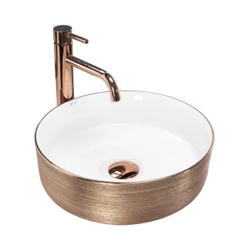 REA-U3303 - Lavatório de bancada SAMI Ø 37 cm cerâmica/branco/dourado