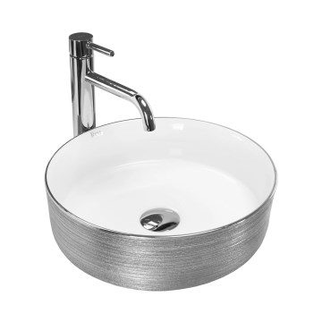 REA-U3304 - Lavatório de bancada SAMI Ø 36 cm cerâmica/branco/prateado