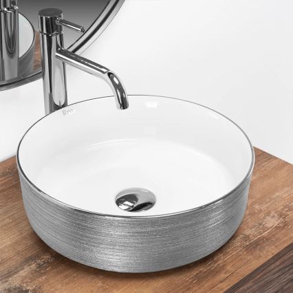 REA-U3304 - Lavatório de bancada SAMI Ø 36 cm cerâmica/branco/prateado