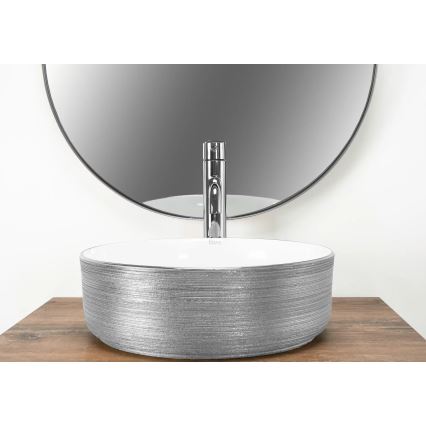REA-U3304 - Lavatório de bancada SAMI Ø 36 cm cerâmica/branco/prateado