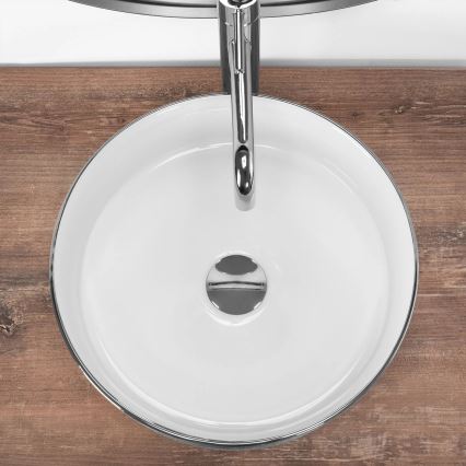 REA-U3304 - Lavatório de bancada SAMI Ø 36 cm cerâmica/branco/prateado