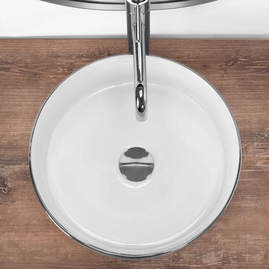 REA-U3304 - Lavatório de bancada SAMI Ø 36 cm cerâmica/branco/prateado