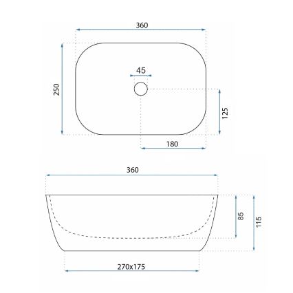 REA-U3321 - Lavatório de bancada BELINDA MINI 25x36 cm cerâmica/cinza/efeito pedra