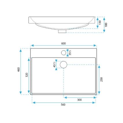 REA-U3326 - Lavatório encastrado MANDY 46x60 cm cerâmica/branco brilhante