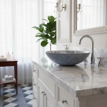 REA-U3608 - Lavatório de bancada JULIANA 40 cm cerâmica/branco/azul