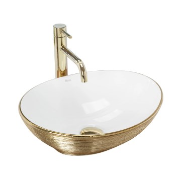REA-U3697 - Lavatório para bancada SOFIA 34,5x41 cm cerâmica/branco/dourado escovado