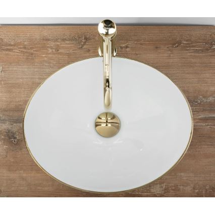 REA-U3697 - Lavatório para bancada SOFIA 34,5x41 cm cerâmica/branco/dourado escovado