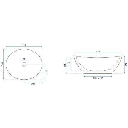 REA-U3697 - Lavatório para bancada SOFIA 34,5x41 cm cerâmica/branco/dourado escovado