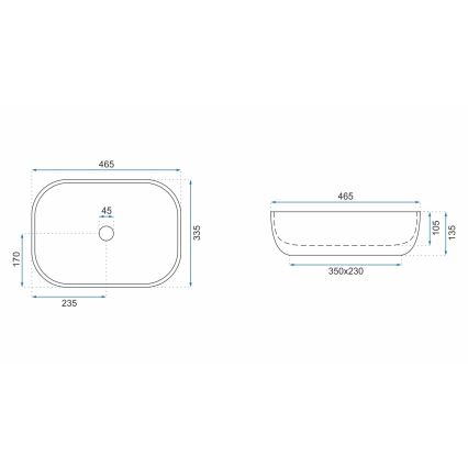 REA-U3800 - Lavatório de bancada LIVIA 33,5x46,5 cm cerâmica/cinzento/efeito pedra