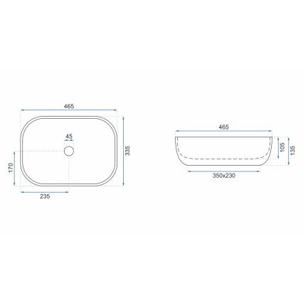 REA-U3801 - Lavatório de bancada LIVIA 33,5x46,5 cm cerâmica/cinzento/efeito pedra