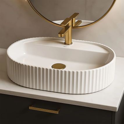 REA-U4002 - Lavatório de bancada MARCELA 37x60 cm cerâmica/branco brilhante