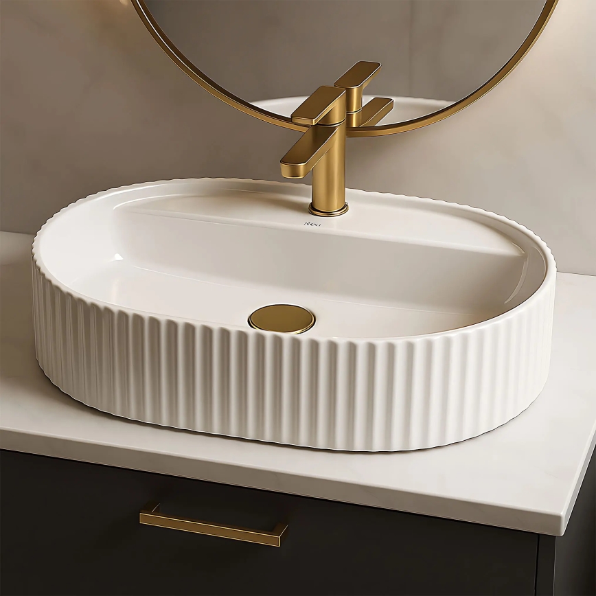 REA-U4002 - Lavatório de bancada MARCELA 37x60 cm cerâmica/branco brilhante
