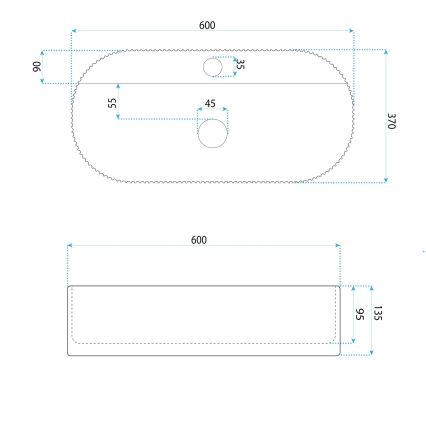 REA-U4002 - Lavatório de bancada MARCELA 37x60 cm cerâmica/branco brilhante
