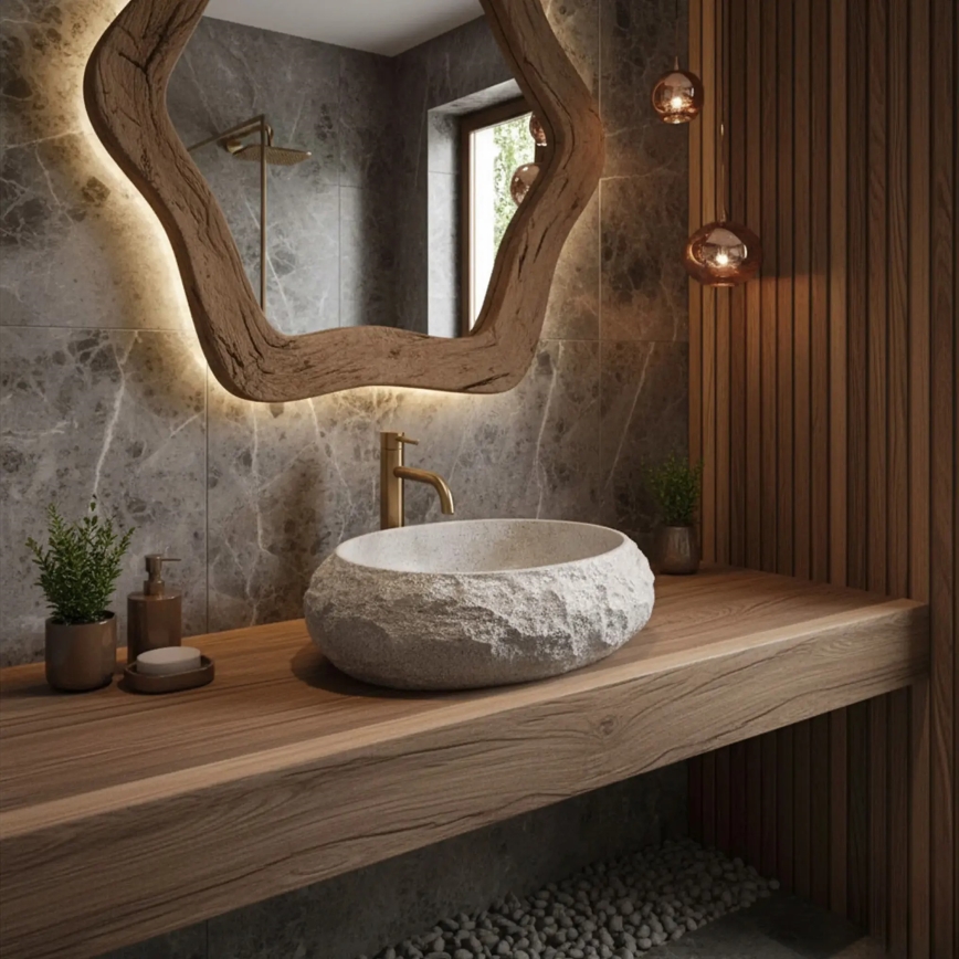 REA-U4332 - Lavatório para bancada MIKA 38x50 cm bege/cinza/efeito pedra