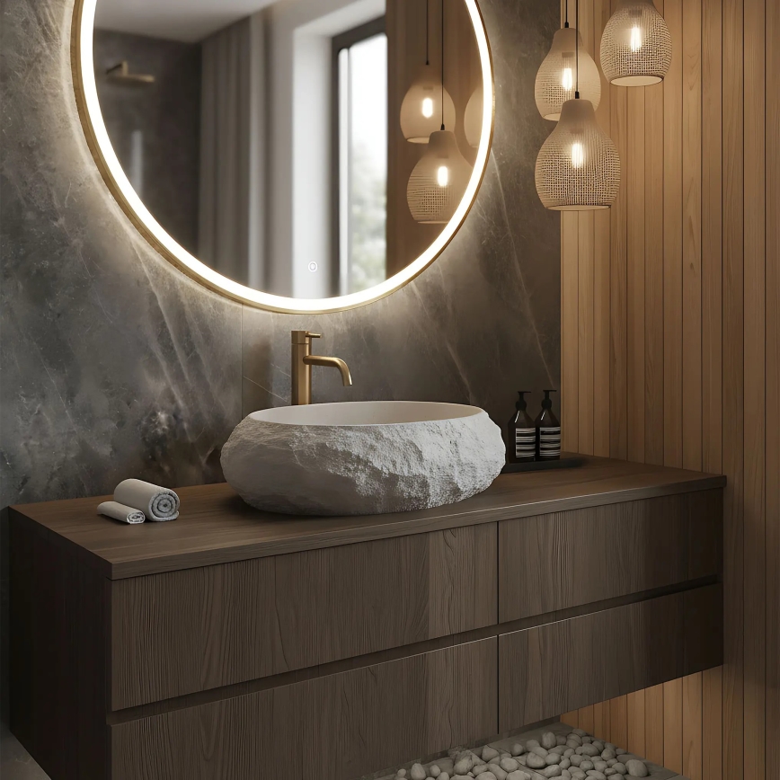 REA-U4332 - Lavatório para bancada MIKA 38x50 cm bege/cinza/efeito pedra