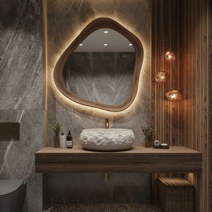 REA-U4332 - Lavatório para bancada MIKA 38x50 cm bege/cinza/efeito pedra