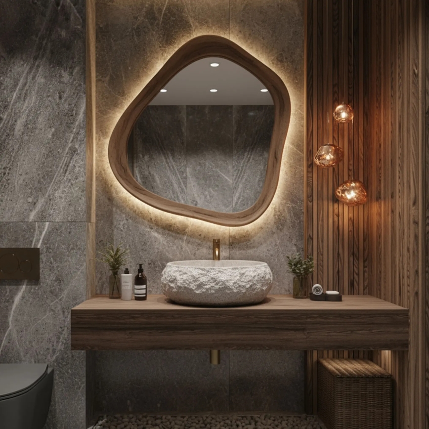 REA-U4332 - Lavatório para bancada MIKA 38x50 cm bege/cinza/efeito pedra