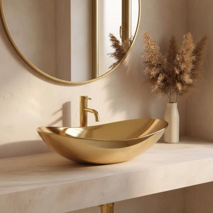 REA-U4545 - Lavatório de bancada ROYAL 36 x 60,5 cm cerâmica/dourado