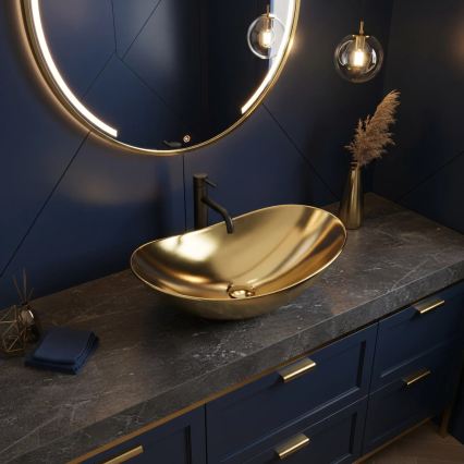 REA-U4545 - Lavatório de bancada ROYAL 36 x 60,5 cm cerâmica/dourado