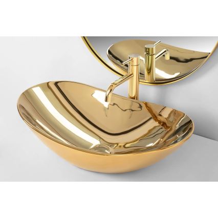 REA-U4545 - Lavatório de bancada ROYAL 36 x 60,5 cm cerâmica/dourado