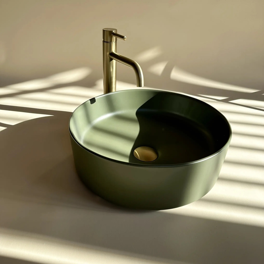 REA-U4567 - Lavatório para bancada SAMI diâmetro 37 cm cerâmica/verde fosco