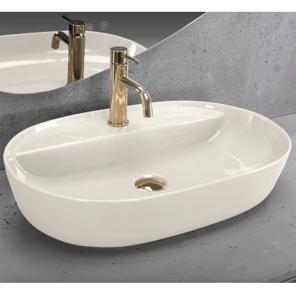REA-U4589 - Lavatório de bancada AURA 41x61 cm cerâmica/creme brilhante
