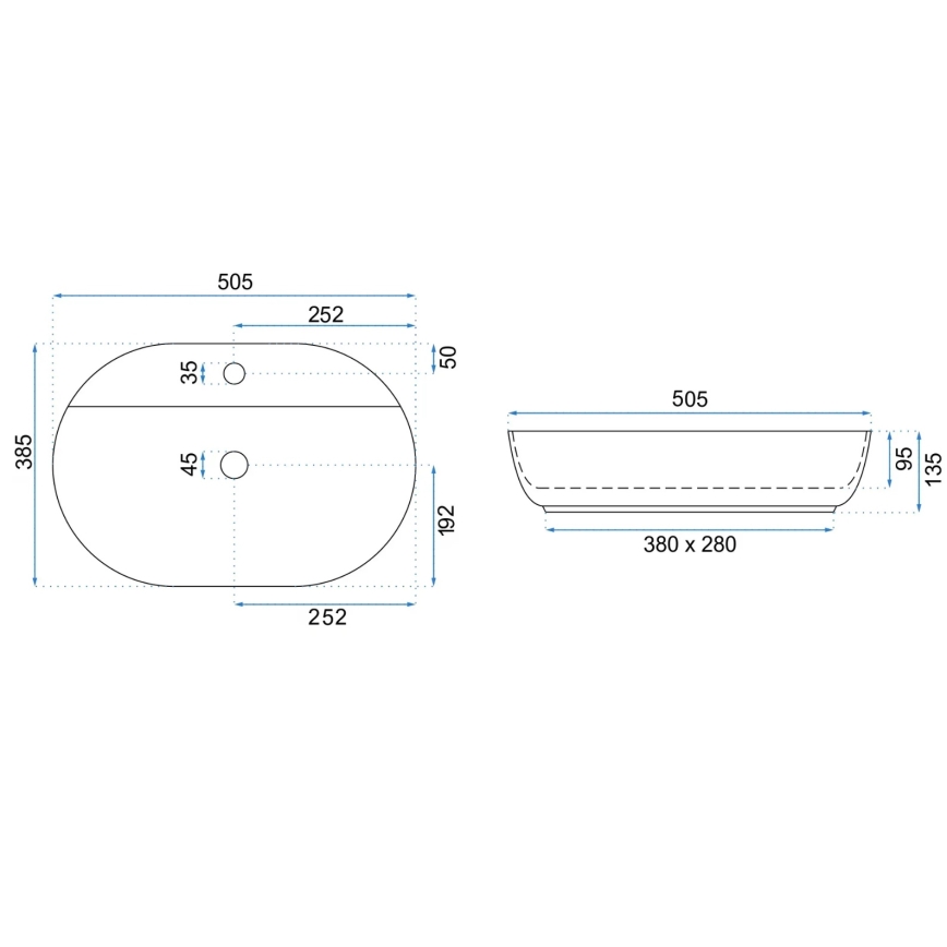 REA-U4620 - Lavatório de sobrepor AURA 38,5x50,5 cm cerâmica/branco brilhante