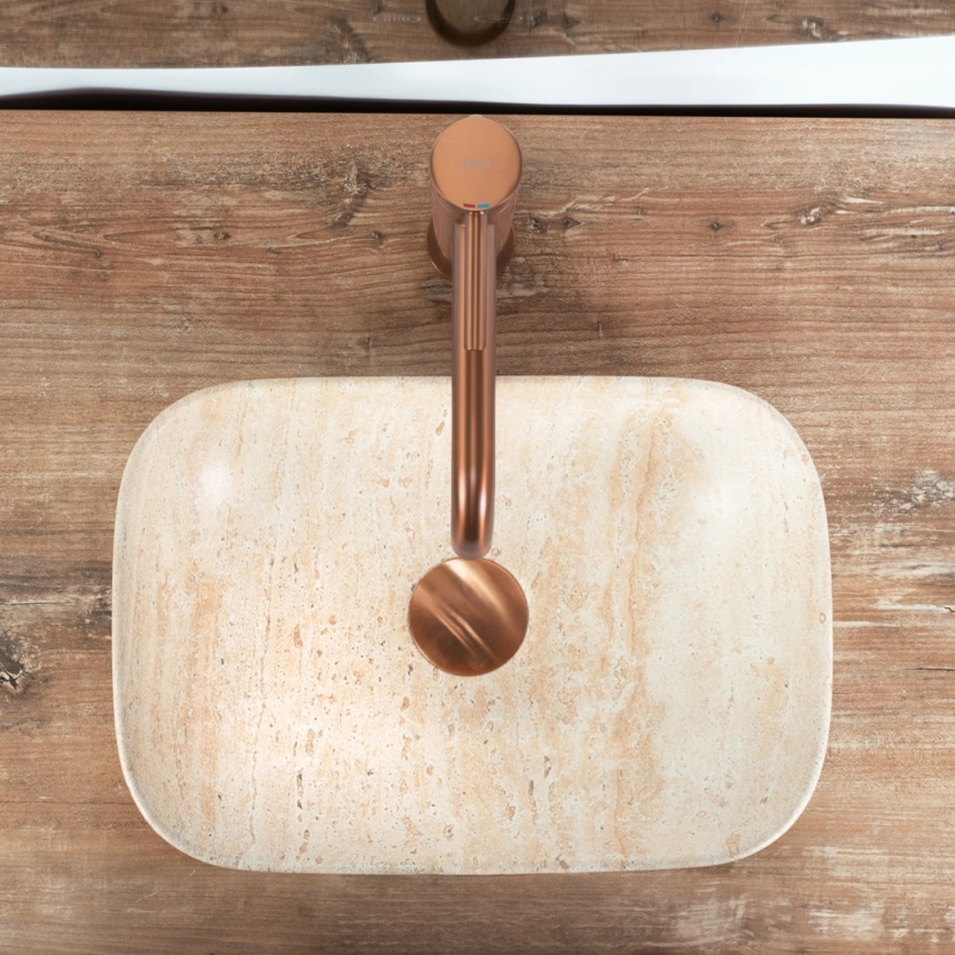 REA-U4700 - Lavatório de bancada BELINDA 25x36 cm cerâmica/bege/efeito pedra