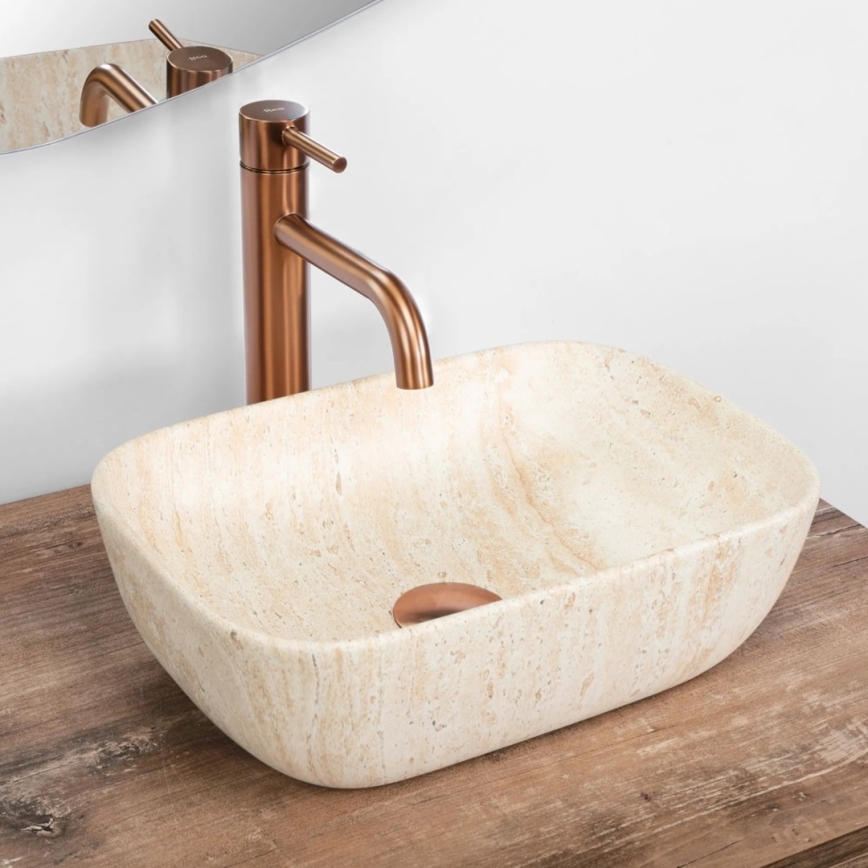 REA-U4700 - Lavatório de bancada BELINDA MINI 25x36 cm cerâmica/bege/imitação de pedra