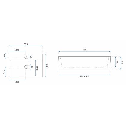 REA-U5000 - Lavatório de bancada VALERIA 35,5 x 50,5 cm, cerâmica/branco brilhante