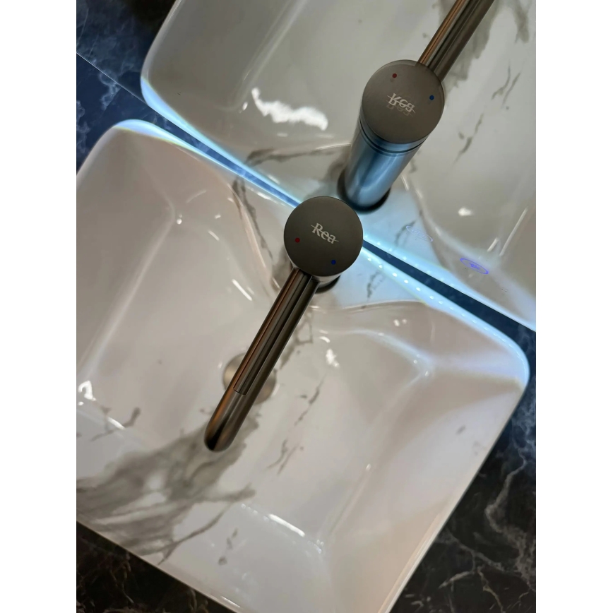 REA-U5052 - Lavatório de bancada KELLY 38x49 cm cerâmica/branco/efeito mármore