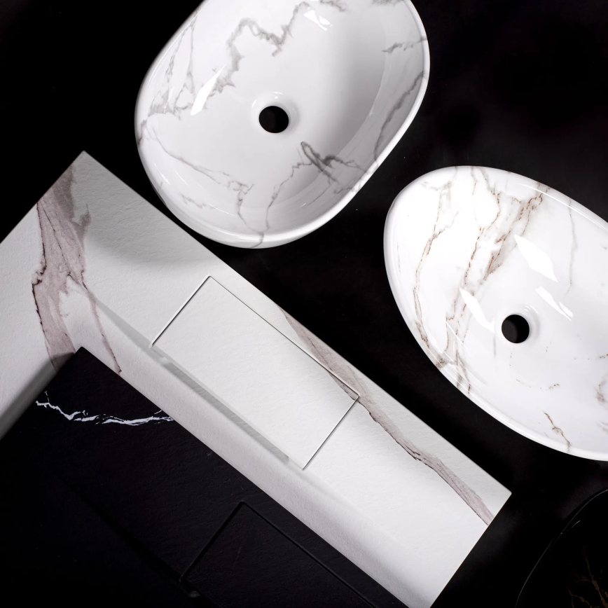 REA-U5052 - Lavatório de bancada KELLY 38x49 cm cerâmica/branco/efeito mármore