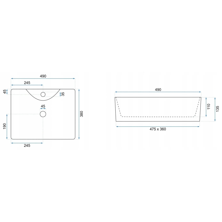 REA-U5052 - Lavatório de bancada KELLY 38x49 cm cerâmica/branco/efeito mármore