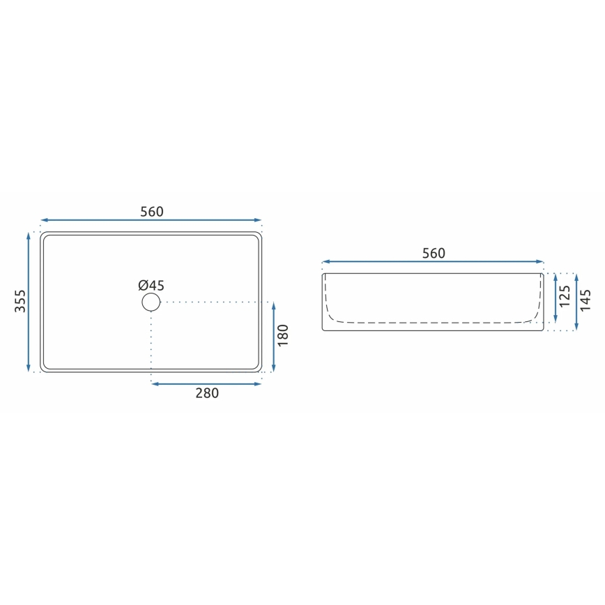 REA-U5055 - Lavatório sobre bancada BERTA 35,5 x 56 cm cerâmica/branco brilhante