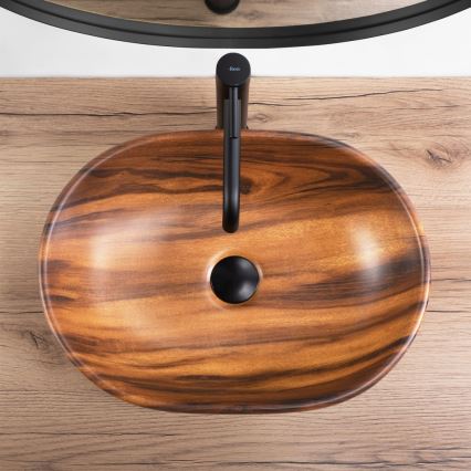 REA-U5060 - Cuba de sobrepor AMELIA 34,5x48 cm cerâmica/decor madeira