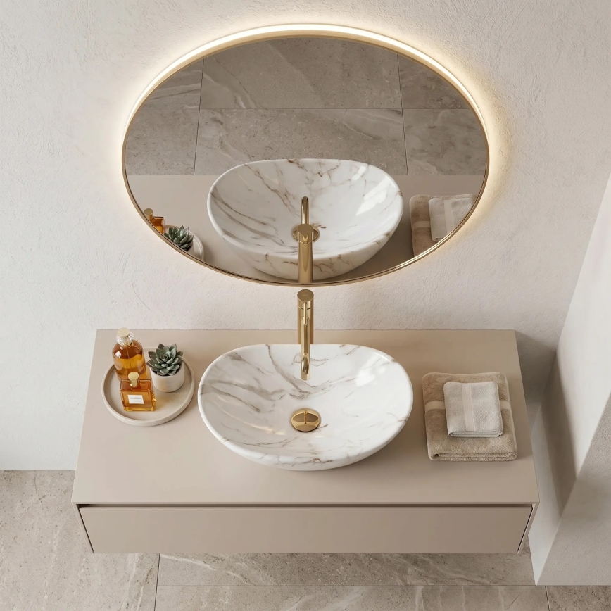 REA-U5063 - Lavatório para bancada ROYAL MINI 30x47 cm cerâmica/branco/efeito pedra