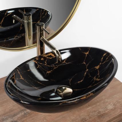 REA-U5067 - Lavatório sobre bancada PAMELA 33x53 cm cerâmica/preto/imitação de pedra