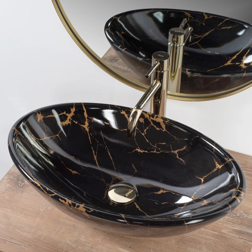 REA-U5067 - Lavatório sobre bancada PAMELA 33x53 cm cerâmica/preto/imitação de pedra