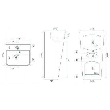 REA-U5637 - Lavatório independente ARIS 37,5 x 44 cm cerâmica/branco brilhante