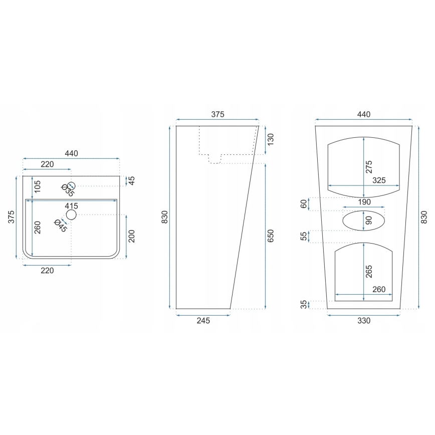 REA-U5637 - Lavatório independente ARIS 37,5 x 44 cm cerâmica/branco brilhante