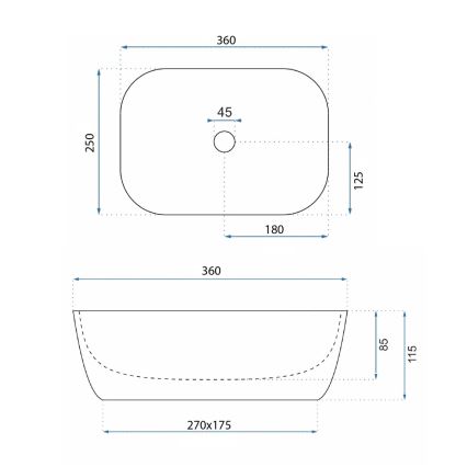 REA-U5667 - Lavatório para bancada BELINDA MINI 25x36 cm, cerâmica/branco brilhante