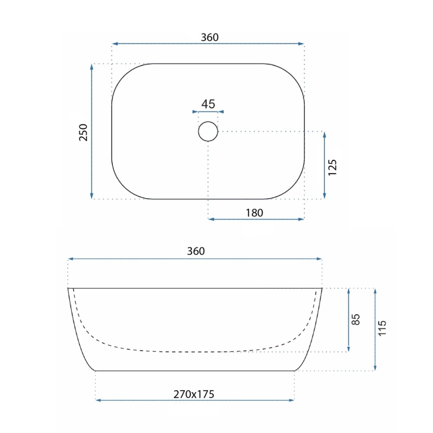 REA-U5667 - Lavatório para bancada BELINDA MINI 25x36 cm, cerâmica/branco brilhante