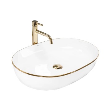 REA-U6211 - Lavatório de bancada CLEO 41x60,5 cm cerâmica/branco/dourado