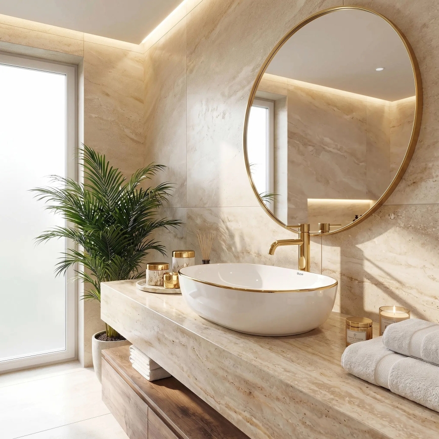 REA-U6211 - Lavatório de bancada CLEO 41x60,5 cm cerâmica/branco/dourado